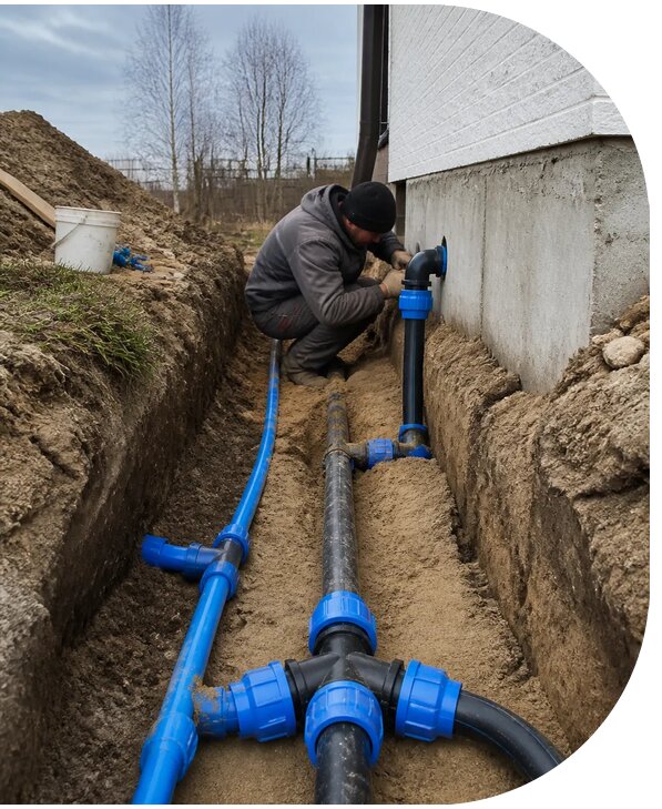 Монтаж наружного водопровода на участке под ключ в Добрянке